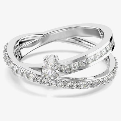 Swarovski Hyperbola Rhodium Plated Mixed Cuts Two Row Ring