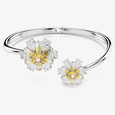 Swarovski Idyllia Rhodium Plated Yellow Flower Open Bangle