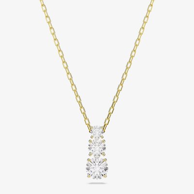 Swarovski Stilla Attract Gold Tone Plated Three Stone Zirconia Pendant Necklace