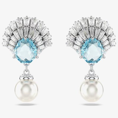 Swarovski Idyllia Rhodium Plated Blue Sheel & Pearl Dropper Earrings