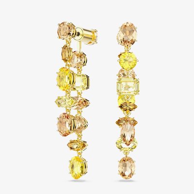 Swarovski Gema Gold Tone Plated Mixed Cut Yellow Crystal Drop Earrings
