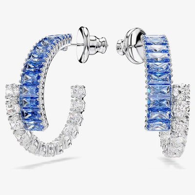 Swarovski Matrix Rhodium Plated Blue & White Zirconia Hoop Earrings
