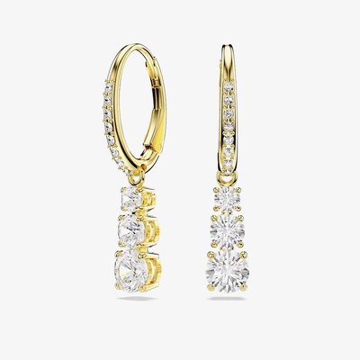 Swarovski Stilla Attract Gold Tone Plated White Zirconia Drop Hoop Earrings