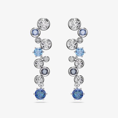 Swarovski Constella Rhodium Plated Blue & White Crystal Drop Earrings