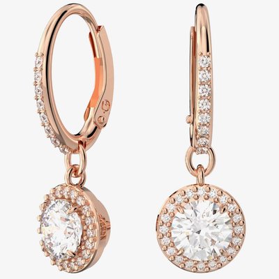 Swarovski Ladies Constella Rose Gold-Plated Dropper Hoop Earrings
