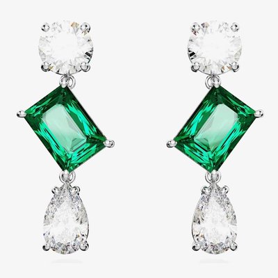 Swarovski Mesmera Green Mixed Cut Rhodium Plated Dropper Earrings
