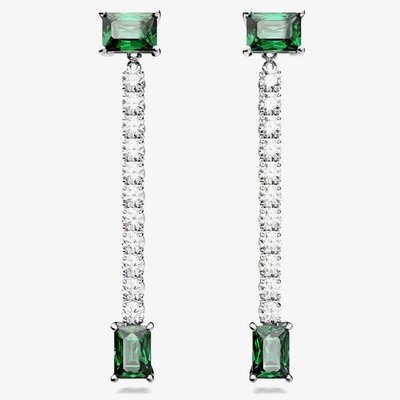Swarovski Matrix Green Mixed Cut Rhodium Plated Dropper Earrings