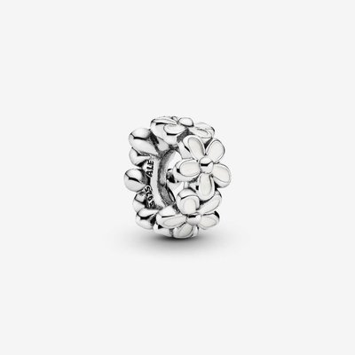 PANDORA Silver White Enamel Daisy Spacer Charm