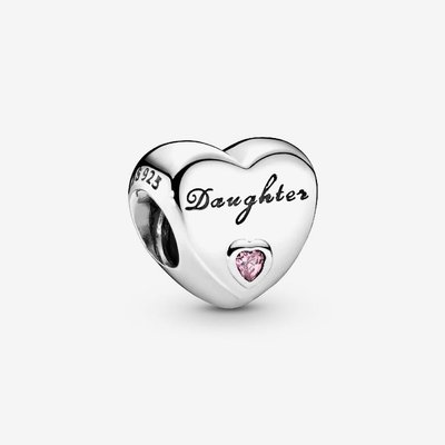 PANDORA Silver Pink Cubic Zirconia Daughter Heart Charm