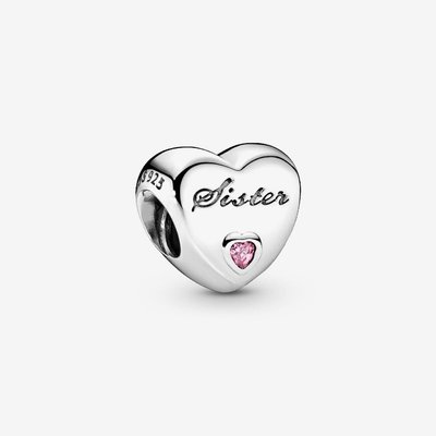 PANDORA Silver Pink Cubic Zirconia Sister Heart Charm
