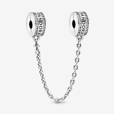 PANDORA Silver Logo Safety Chain Clip Charm