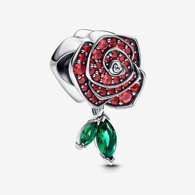 PANDORA Silver Sparkling Rose In Bloom Charm