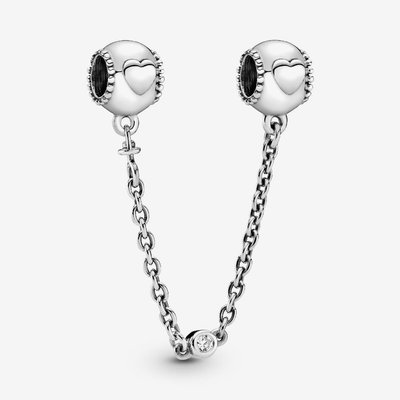 PANDORA Silver Embossed Hearts Safety Chain Charm