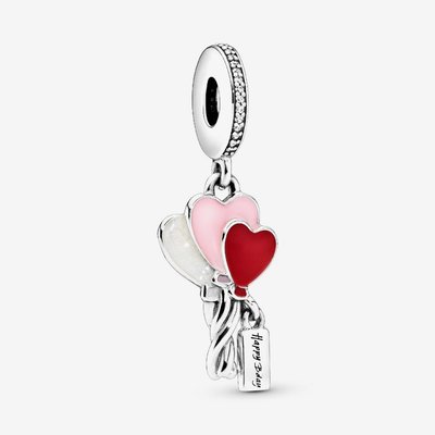 PANDORA Silver Pink Red Birthday Balloon Dangle Charm