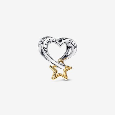 PANDORA Silver 14ct Gold Plated Lucky Star Heart Charm