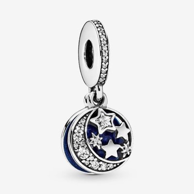 PANDORA Silver Moon Blue Sky Dangle Charm