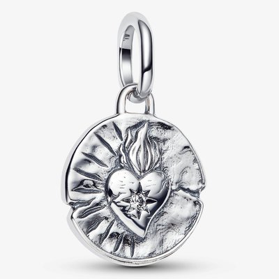 PANDORA Sterling Silver Cubic Zirconia Heart Medallion Dangle Charm