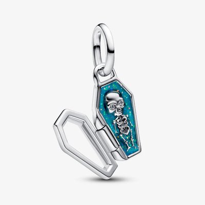 PANDORA Sterling Silver Glow In The Dark Coffin Skeleton Dangle Charm