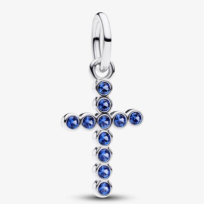 PANDORA Sterling Silver Blue Cubic Zirconia Cross Dangle Charm