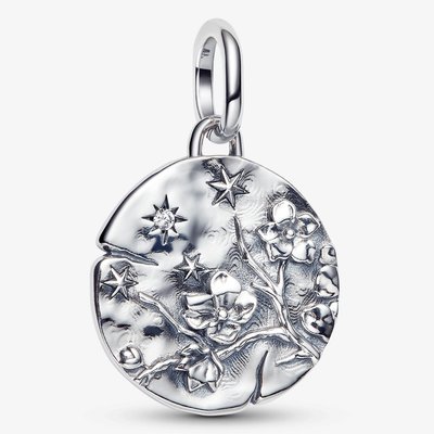 PANDORA Sterling Silver Cubic Zirconia Cherry Blossom Medallion Dangle Charm