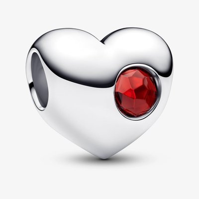 PANDORA Sterling Silver Red Cubic Zirconia January Birthstone Heart Charm