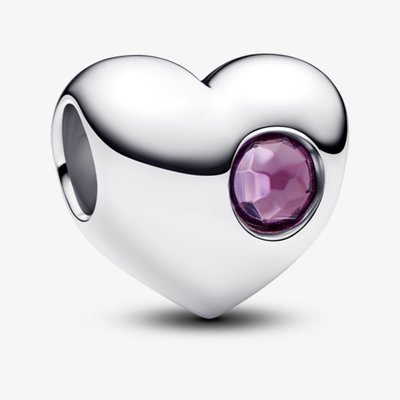 PANDORA Sterling Silver Pink Cubic Zirconia February Birthstone Heart Charm