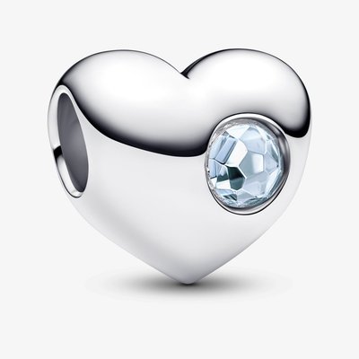 PANDORA Sterling Silver Light Blue Cubic Zirconia March Birthstone Heart Charm