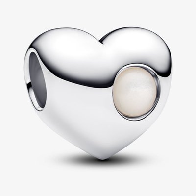PANDORA Sterling Silver Synthetic Pearl June Birthstone Heart Charm