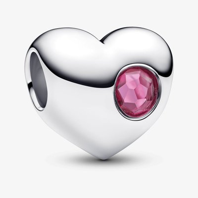 PANDORA Sterling Silver Pink Cubic Zirconia October Birthstone Heart Charm