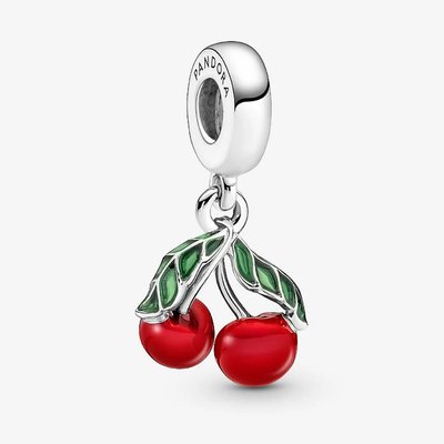 PANDORA Sterling Silver Asymmetrical Cherry Fruit Dangle Charm