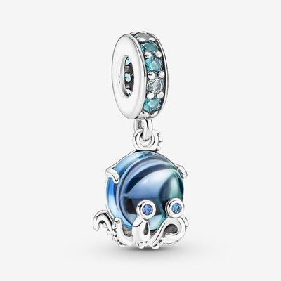 PANDORA Sterling Silver Murano Glass Cute Octopus Dangle Charm