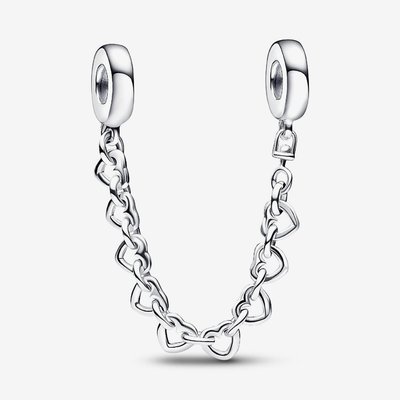 PANDORA Sterling Silver Linked Hearts Safety Chain Charm