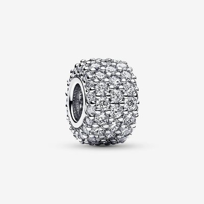 PANDORA Sterling Silver Cubic Zirconia Sparkling Pave Triple Row Charm