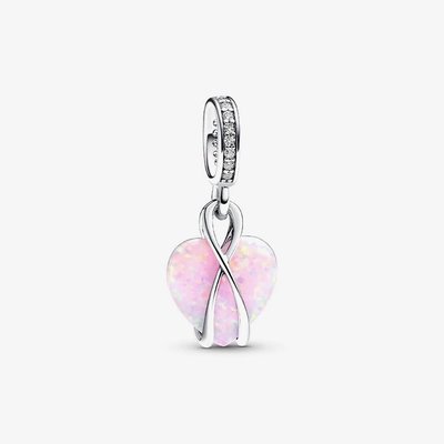 PANDORA Sterling Silver Cubic Zirconia Mum Opalescent Heart Charm