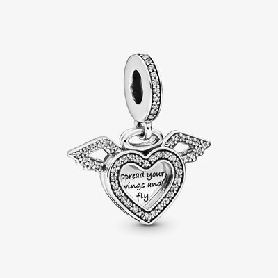 PANDORA Heart & Angel Wings Dangle Charm
