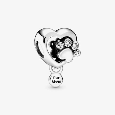 PANDORA Sterling Silver Cubic Zirconia Sparkling Paw Print Heart Charm