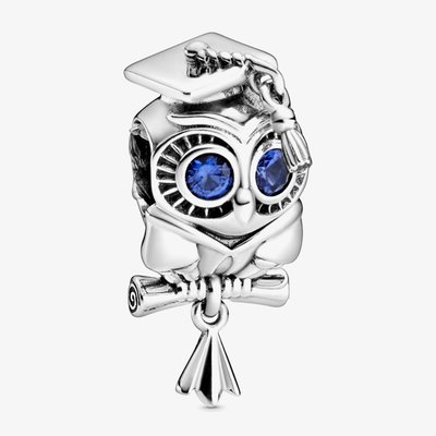 PANDORA Sterling Silver Blue Cubic Zirconia Wise Owl Graduation Charm