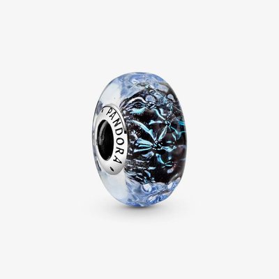 PANDORA Sterling Silver Wavy Dark Blue Murano Glass Charm