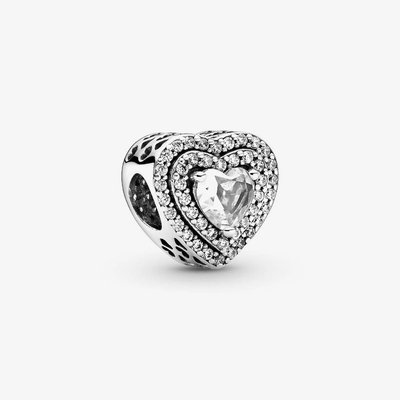 PANDORA Silver Sparkling Levelled Hearts Charm