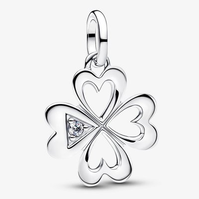 PANDORA ME Silver Heart Four Leaf Clover Medallion Charm