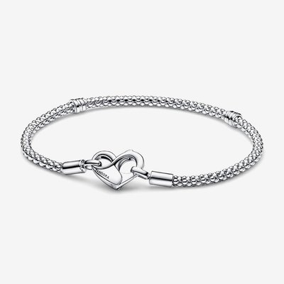 PANDORA Moments Silver Studded Chain Heart Clasp Bracelet