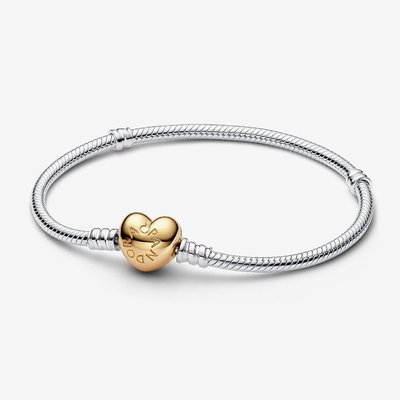 PANDORA Moments Silver 14ct Gold Heart Clasp Bracelet