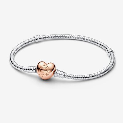 PANDORA Moments Silver 14ct Rose Gold Heart Clasp Bracelet