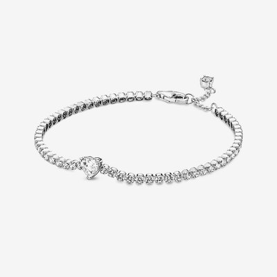 PANDORA Silver Sparkling Heart Cubic Zirconia Tennis Bracelet