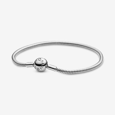 PANDORA Moments Silver Round Clasp Snake Chain Bracelet