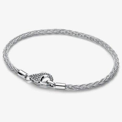 PANDORA Silver Pavé Clasp Foxtail Chain Charm Bracelet