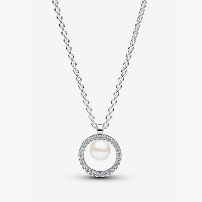 PANDORA Silver Cultured Pearl & Pave Necklace