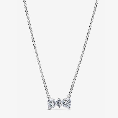 PANDORA Silver Sparkling Bow Necklace