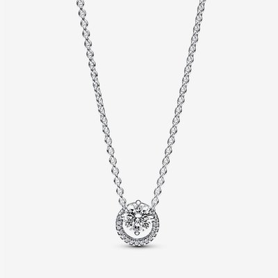 PANDORA Silver Sparkling Round Halo Pendant Necklace