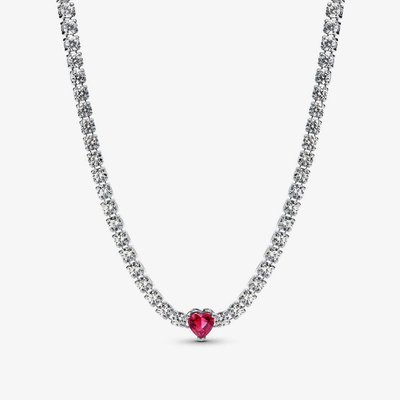 PANDORA Halo Red Crystal Heart Choker Necklace
